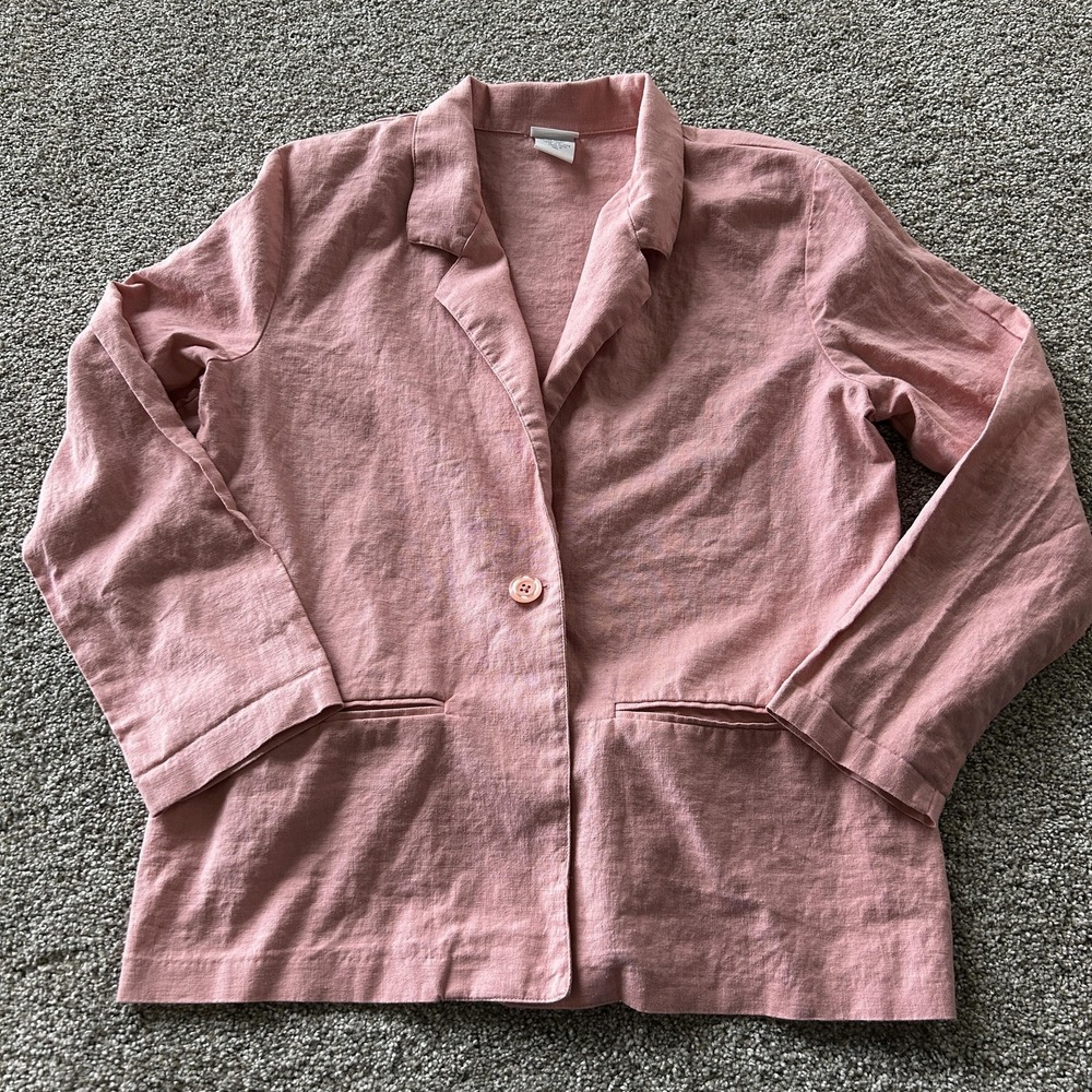 Blair Boutique Blazer Jacket Womens M Pink Linen Cotton One Button Workwear